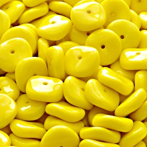 10pcs Czech Pressed Glass Flat Ripple Round Beads 12mm Opaque Yellow