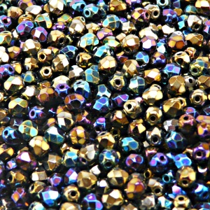 100pcs Czech Fire Polished Faceted Glass Beads Round 4mm Jet Rainbow Iris