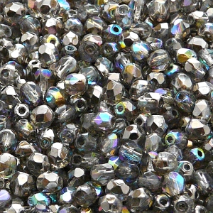 100pcs Czech Fire Polished Faceted Glass Beads Round 4mm Crystal Graphite Rainbow