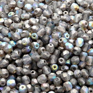 100pcs Czech Fire Polished Faceted Glass Beads Round 4mm Crystal Graphite Rainbow Matte