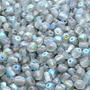 100pcs Czech Fire Polished Faceted Glass Beads Round 4mm Crystal Blue Rainbow Matte