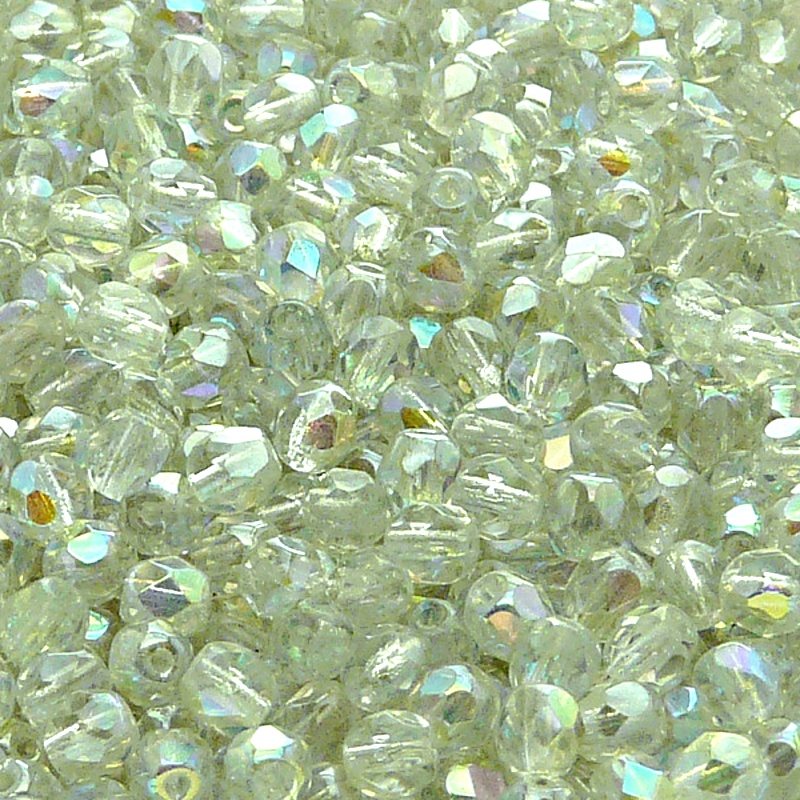 100pcs Czech Fire Polished Faceted Glass Beads Round 4mm Crystal Green Rainbow