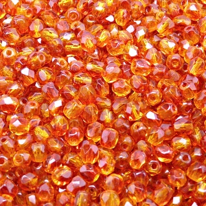 100pcs Czech Fire Polished Faceted Glass Beads Round 4mm Crystal Red Yellow Two Tone Color Luster Coating