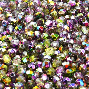 100pcs Czech Fire Polished Faceted Glass Beads Round 4mm Crystal Violet Green Magic