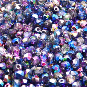100pcs Czech Fire Polished Faceted Glass Beads Round 4mm Crystal Blue Pink Magic