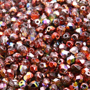 100pcs Czech Fire Polished Faceted Glass Beads Round 4mm Crystal Red Brown Magic