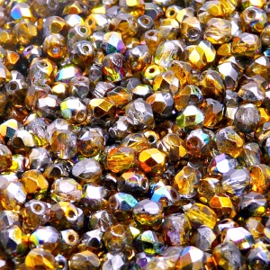 100pcs Czech Fire Polished Faceted Glass Beads Round 4mm Crystal Orange Grey Magic