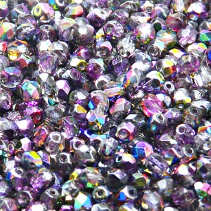 100pcs Czech Fire Polished Faceted Glass Beads Round 4mm Crystal Violet Gray Magic