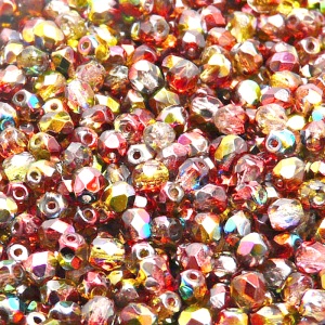 100pcs Czech Fire Polished Faceted Glass Beads Round 4mm Crystal Red Yellow Magic