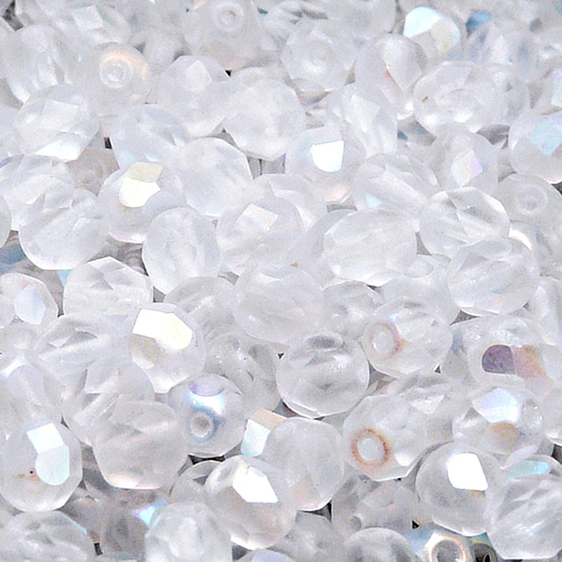 50pcs Czech Fire Polished Faceted Glass Beads Round 6mm Crystal AB Matte