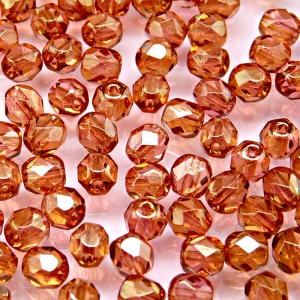 50pcs Czech Fire Polished Faceted Glass Beads Round 6mm Crystal Red Luster