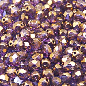 50pcs Czech Fire Polished Faceted Glass Beads Round 6mm Crystal Violet Vega Luster