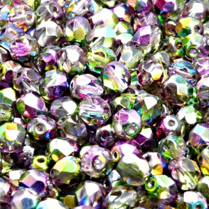 50pcs Czech Fire Polished Faceted Glass Beads Round 6mm Crystal Violet Green Magic