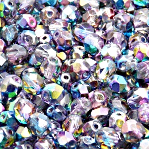 50pcs Czech Fire Polished Faceted Glass Beads Round 6mm Crystal Blue Pink Magic