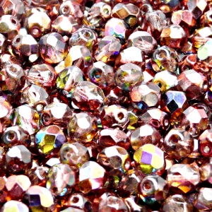 50pcs Czech Fire Polished Faceted Glass Beads Round 6mm Crystal Red Brown Magic