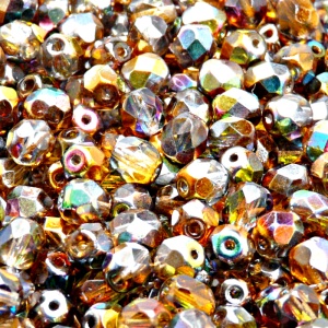 50pcs Czech Fire Polished Faceted Glass Beads Round 6mm Crystal Orange Gray Magic