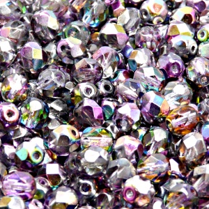 50pcs Czech Fire Polished Faceted Glass Beads Round 6mm Crystal Violet Gray Magic