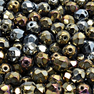 50pcs Czech Fire Polished Faceted Glass Beads Round 6mm Jet Brown Iris