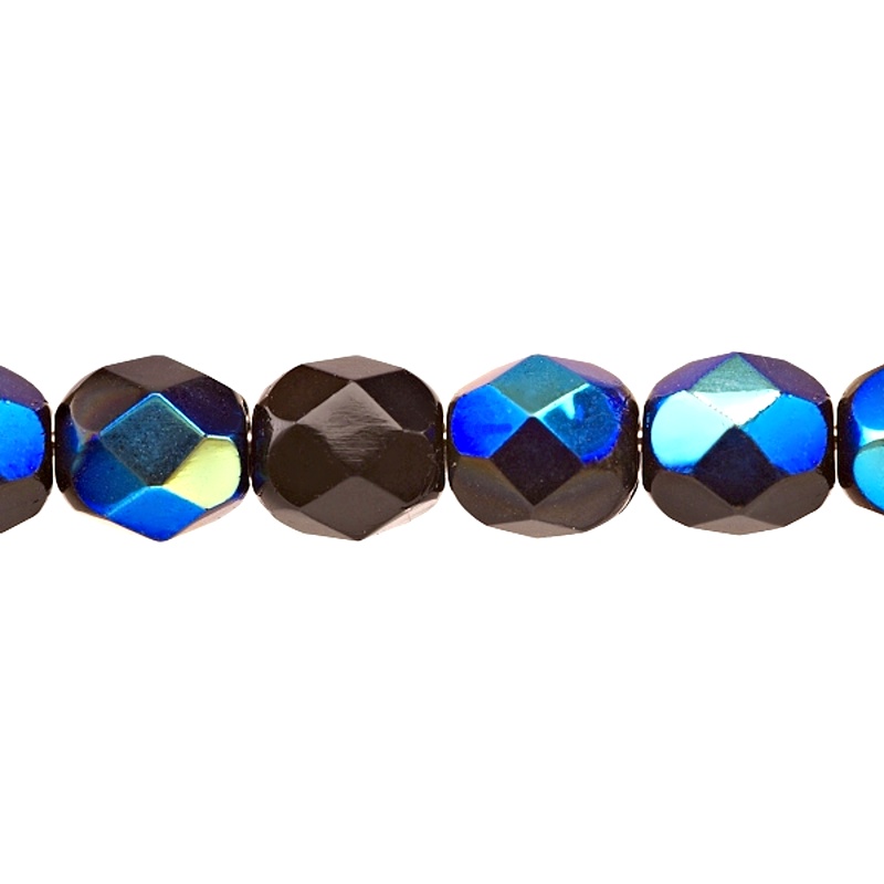 50pcs Czech Fire Polished Faceted Glass Beads Round 6mm Jet AB