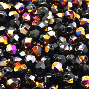 50pcs Czech Fire Polished Faceted Glass Beads Round 6mm Jet Sliperit