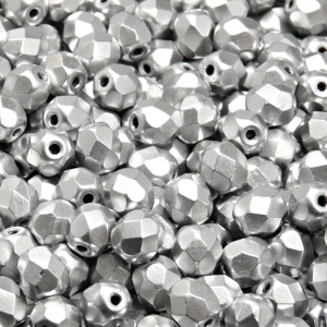 50pcs Czech Fire Polished Faceted Glass Beads Round 6mm Crystal Bronze Silver (Aluminium) Matte