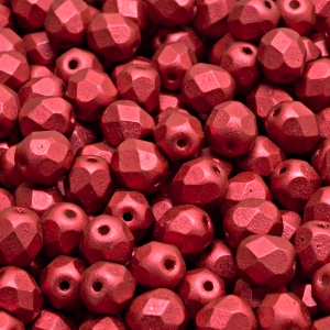 50pcs Czech Fire Polished Faceted Glass Beads Round 6mm Crystal Bronze Lava Red Matte