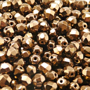 50pcs Czech Fire Polished Faceted Glass Beads Round 6mm Jet Bronze Luster