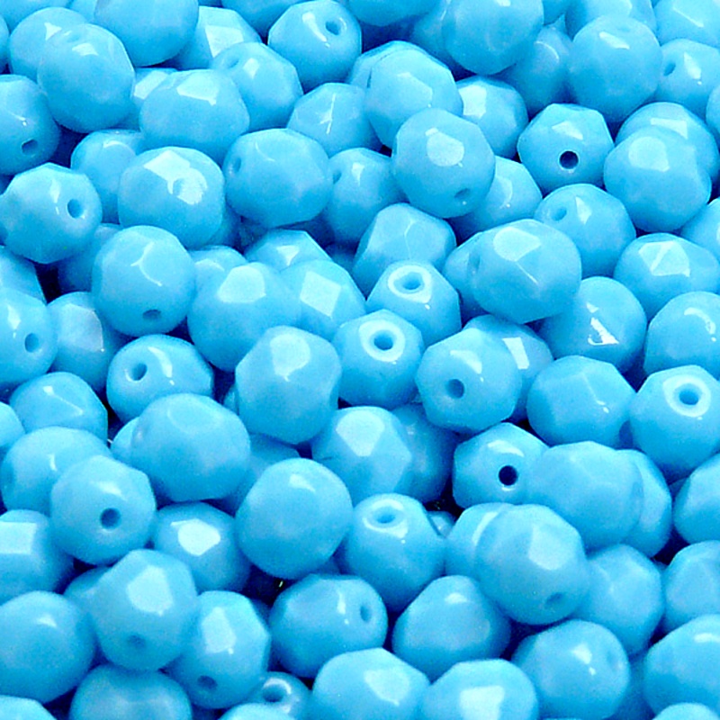 50pcs Czech Fire Polished Faceted Glass Beads Round 6mm Opaque Turquoise Blue