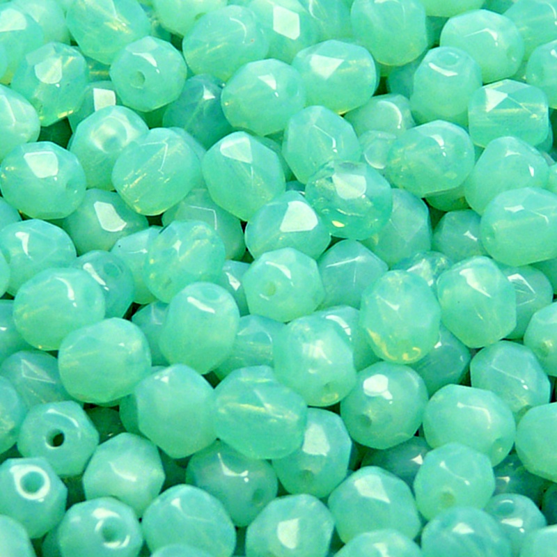 50pcs Czech Fire Polished Faceted Glass Beads Round 6mm Green Aqua Opal