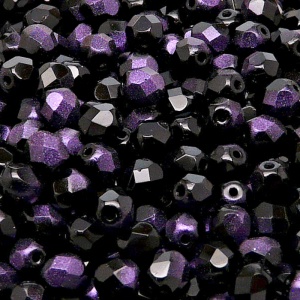 50pcs Czech Fire Polished Faceted Glass Beads Round 6mm Jet Violet Rutil