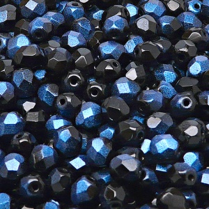 50pcs Czech Fire Polished Faceted Glass Beads Round 6mm Jet Blue Rutil