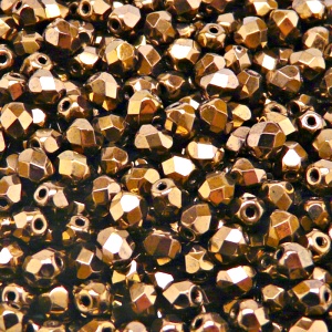 80pcs Czech Fire Polished Faceted Glass Beads Round 5mm Jet Bronze Luster