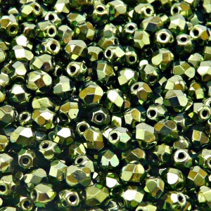 80pcs Czech Fire Polished Faceted Glass Beads Round 5mm Jet Green Look