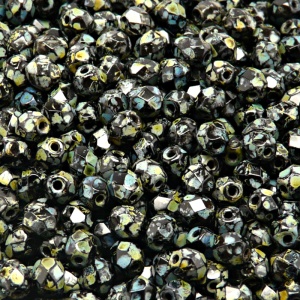 80pcs Czech Fire Polished Faceted Glass Beads Round 5mm Jet Travertin