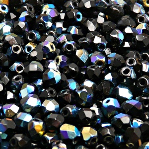 80pcs Czech Fire Polished Faceted Glass Beads Round 5mm Jet AB