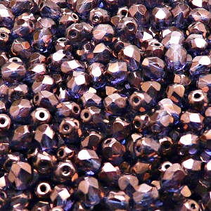 80pcs Czech Fire Polished Faceted Glass Beads Round 5mm Crystal Violet Vega Luster