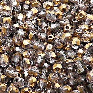 80pcs Czech Fire Polished Faceted Glass Beads Round 5mm Crystal Semi Gold Bronze Luster