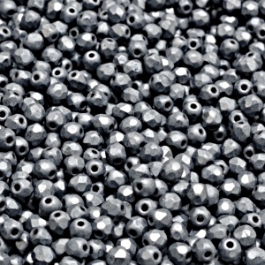 100pcs Czech Fire Polished Faceted Glass Beads Round 3mm Jet Hematite Matte