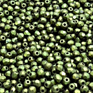100pcs Czech Fire Polished Faceted Glass Beads Round 3mm Jet Green Look Matte