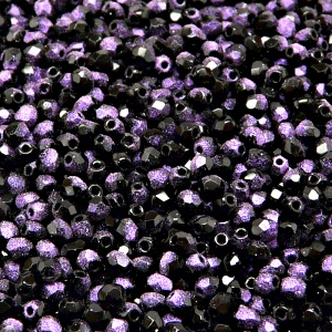 100pcs Czech Fire Polished Faceted Glass Beads Round 3mm Jet Violet Rutil