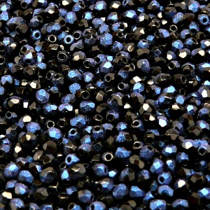 100pcs Czech Fire Polished Faceted Glass Beads Round 3mm Jet Blue Rutil
