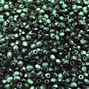 100pcs Czech Fire Polished Faceted Glass Beads Round 3mm Jet Green Rutil