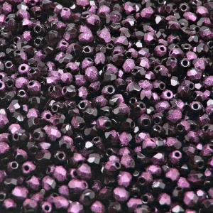 100pcs Czech Fire Polished Faceted Glass Beads Round 3mm Jet Pink Rutil