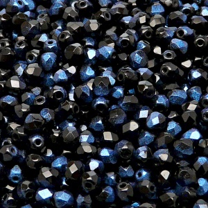100pcs Czech Fire Polished Faceted Glass Beads Round 4mm Jet Blue Rutil