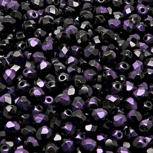 100pcs Czech Fire Polished Faceted Glass Beads Round 4mm Jet Violet Rutil