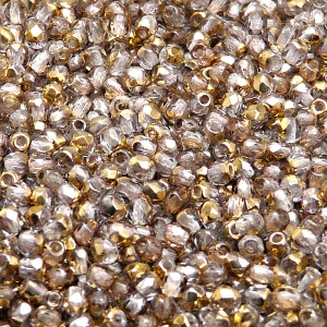 100pcs Czech Fire Polished Faceted Glass Beads Round 3mm Crystal Semi Gold Bronze Luster