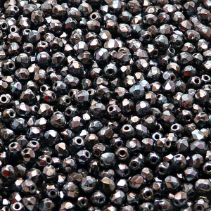 100pcs Czech Fire Polished Faceted Glass Beads Round 3mm Jet Nebula