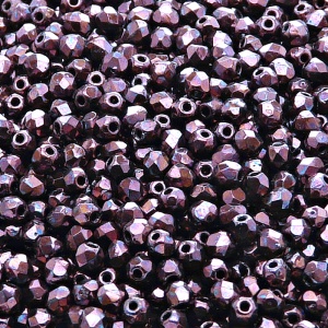 100pcs Czech Fire Polished Faceted Glass Beads Round 3mm Jet Vega Iris Luster