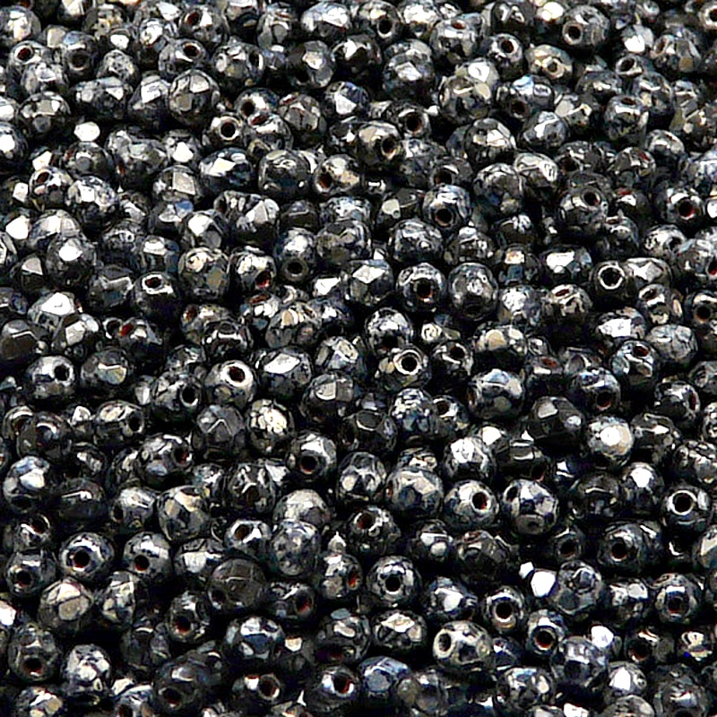 100pcs Czech Fire Polished Faceted Glass Beads Round 3mm Jet Picasso
