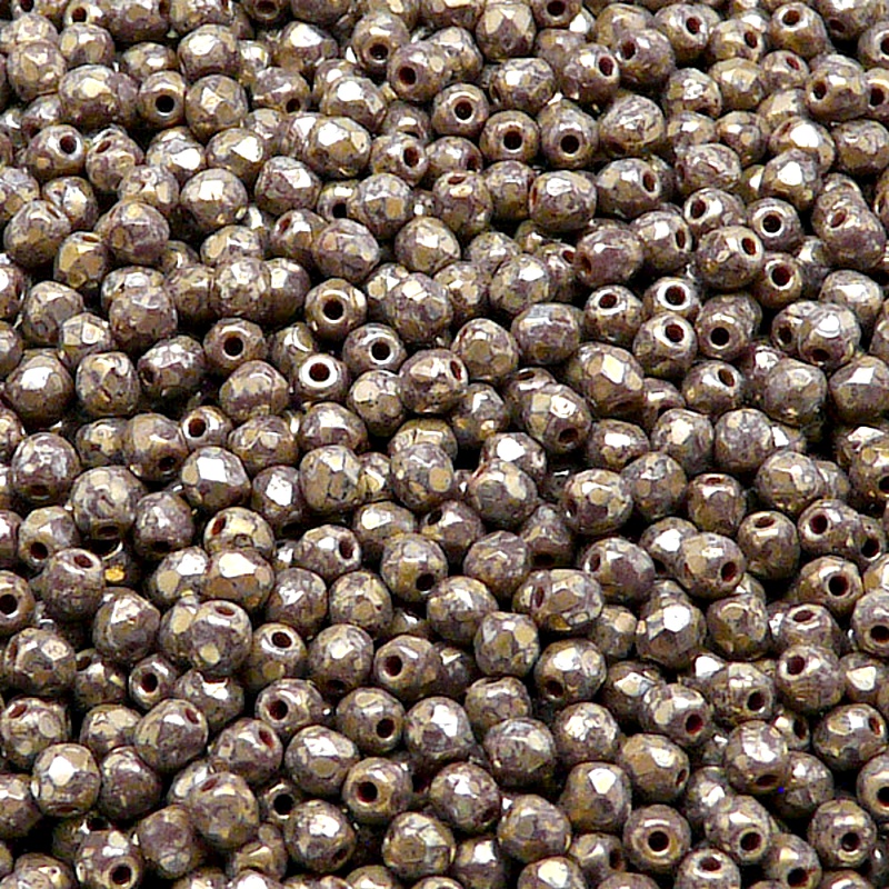 100pcs Czech Fire Polished Faceted Glass Beads Round 3mm Opaque Dark Amethyst Picasso
